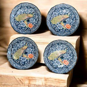 Beautiful Vintage Peacock Design Sauce Dishes - Set of 4